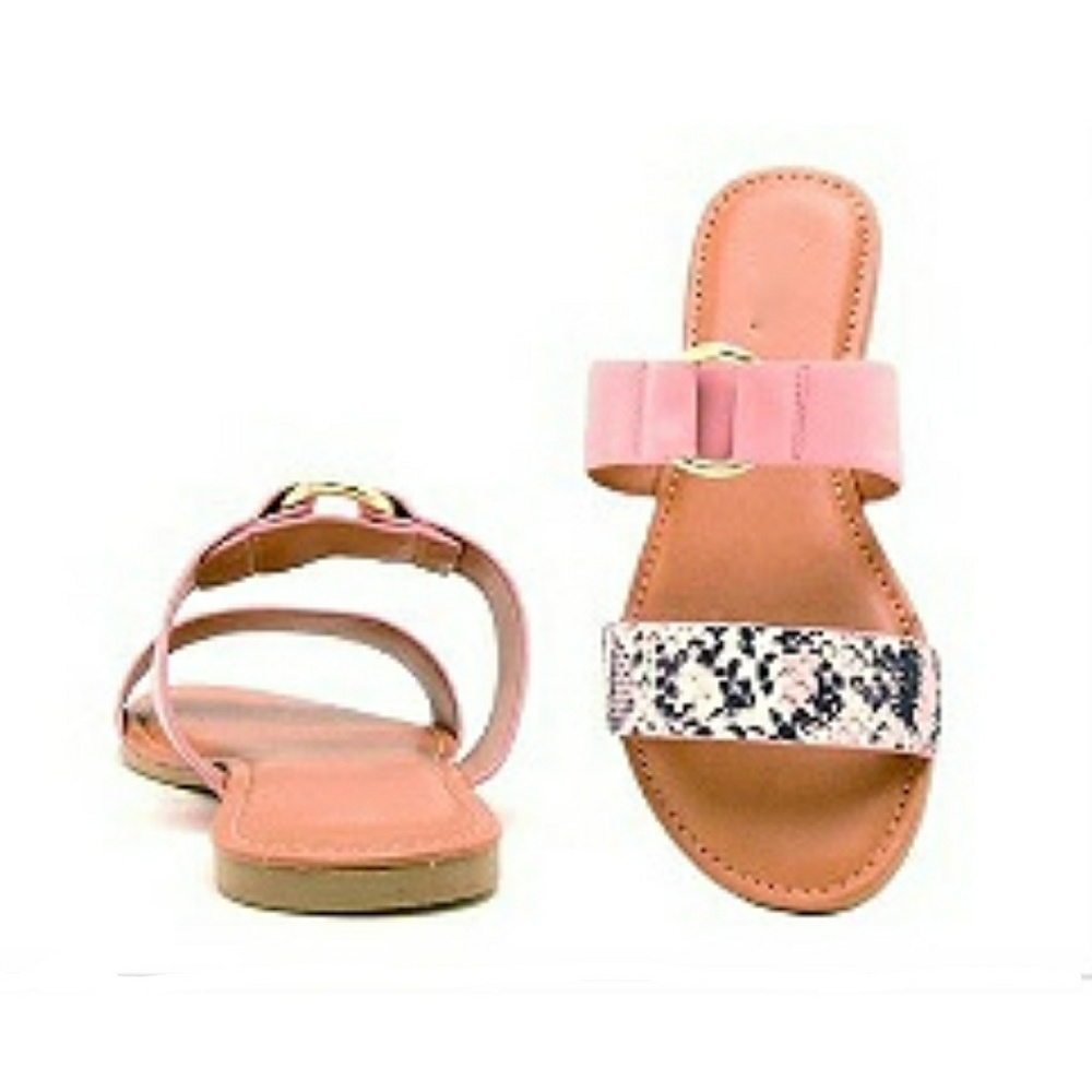 SALE-NIB-SNAKE & PINK LTHR 2 STRAP RING SLIP ONS
